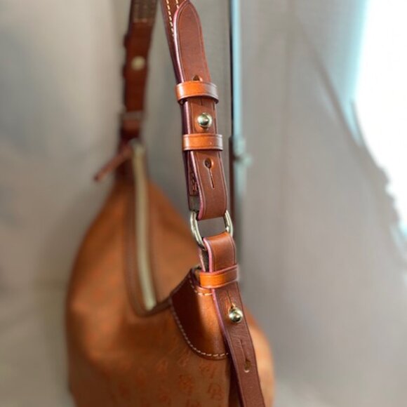 Dooney & Bourke Madison Logo Coated Cotton Satchel Handbag Purse In Amber - Picture 6 of 13